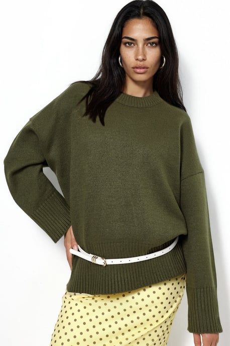 Oversized Rundhalsausschnitt Strickpullover - Image 1