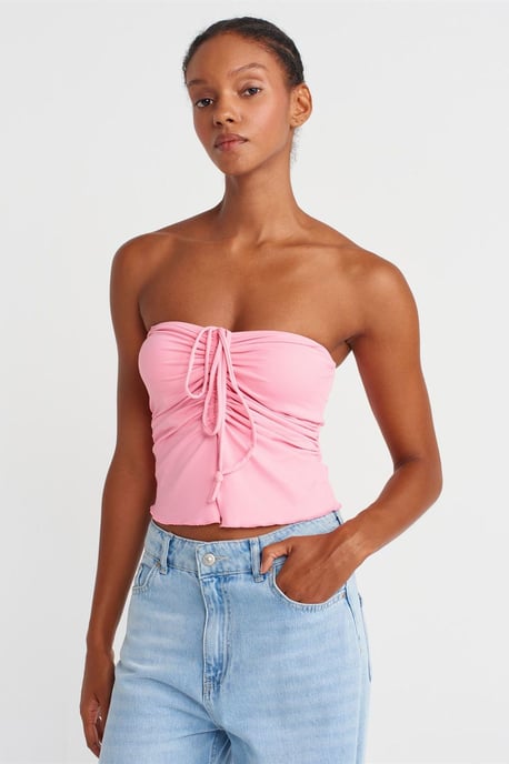 Damen Strapless Crop-Bluse mit Bindeband-Detail - Image 1