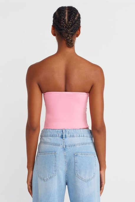 Damen Strapless Crop-Bluse mit Bindeband-Detail - Image 2