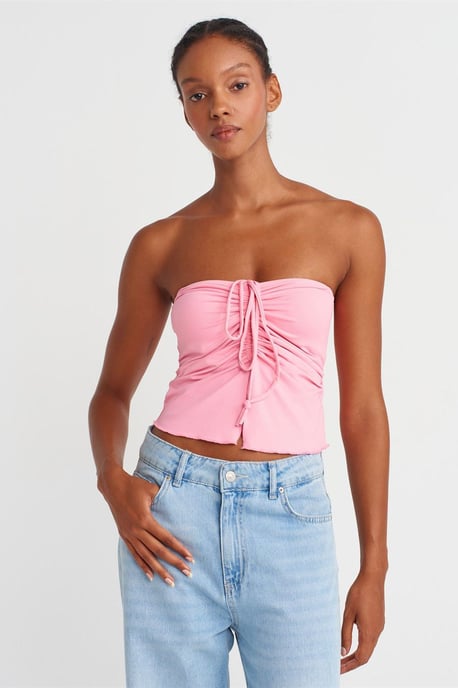 Damen Strapless Crop-Bluse mit Bindeband-Detail - Image 3