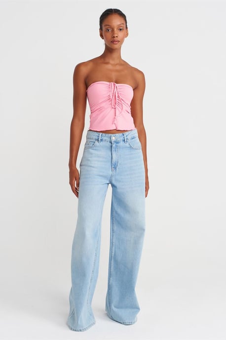 Damen Strapless Crop-Bluse mit Bindeband-Detail - Image 4