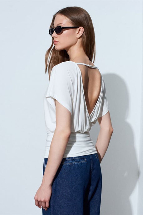 Damen Modal-Mix Cut-out Rundhalsausschnitt Bluse - Image 2
