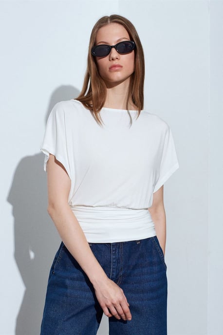 Damen Modal-Mix Cut-out Rundhalsausschnitt Bluse - Image 3