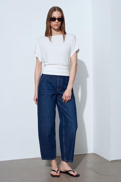Damen Modal-Mix Cut-out Rundhalsausschnitt Bluse - Image 4