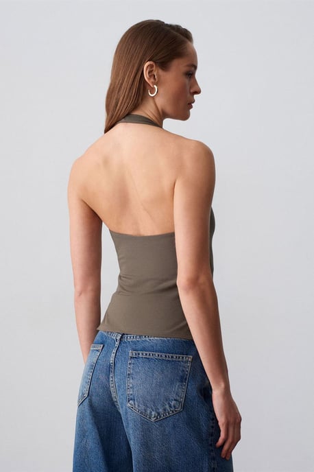 Halterneck Cut-Out Slim Fit Bluse - Image 2