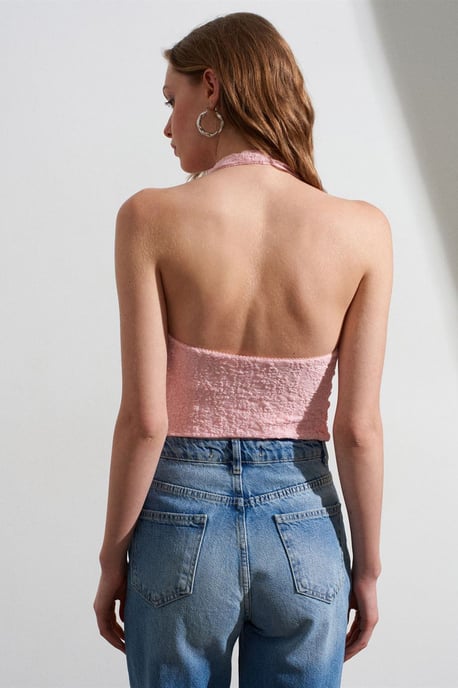 Damen Spitze Neckholder Crop Bluse - Image 2