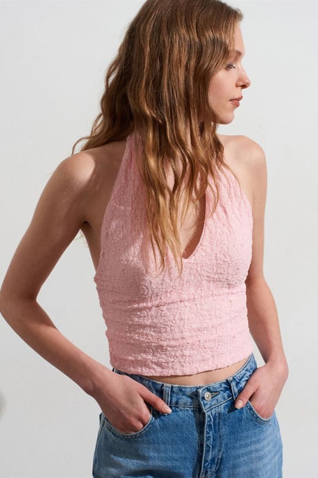Damen Spitze Neckholder Crop Bluse - Image 3
