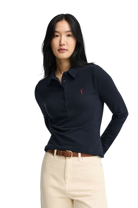 Langärmliges Poloshirt marineblau im Slim Fit mit Rigby Go Stickerei - Image 1