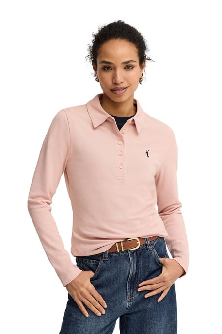 Langärmliges Poloshirt blassrosa im Slim Fit mit Rigby Go Stickerei - Image 1