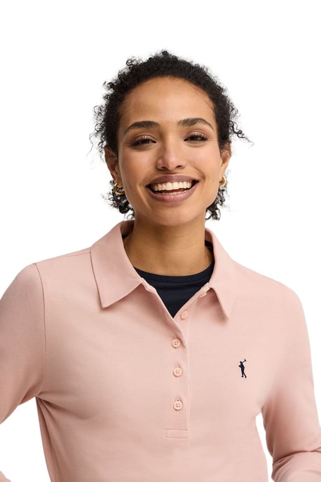 Langärmliges Poloshirt blassrosa im Slim Fit mit Rigby Go Stickerei - Image 2