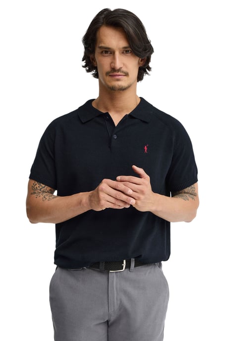 Kurzärmliger Pullover marineblau mit Polokragen und Rigby Go Logo - Image 1