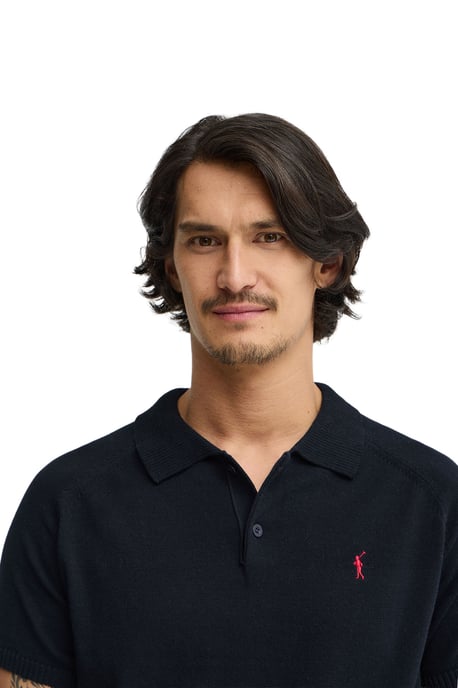 Kurzärmliger Pullover marineblau mit Polokragen und Rigby Go Logo - Image 2