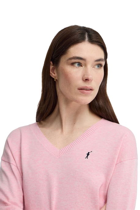 Pullover rosa mit V-Kragen und Rigby Go Logo - Image 2