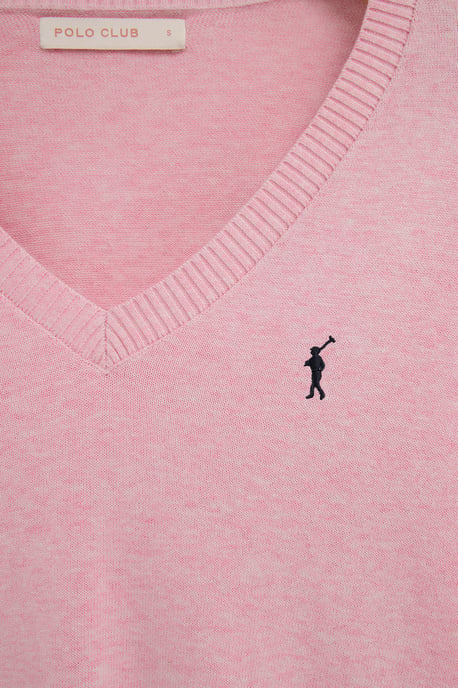 Pullover rosa mit V-Kragen und Rigby Go Logo - Image 5