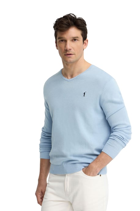 Pullover hellblau mit V-Kragen und Rigby Go Stickerei - Image 1