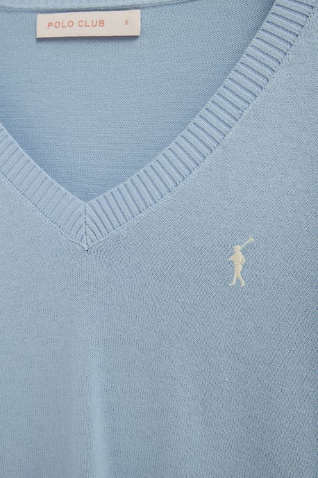 Pullover hellblau mit V-Kragen und Rigby Go Logo - Image 5