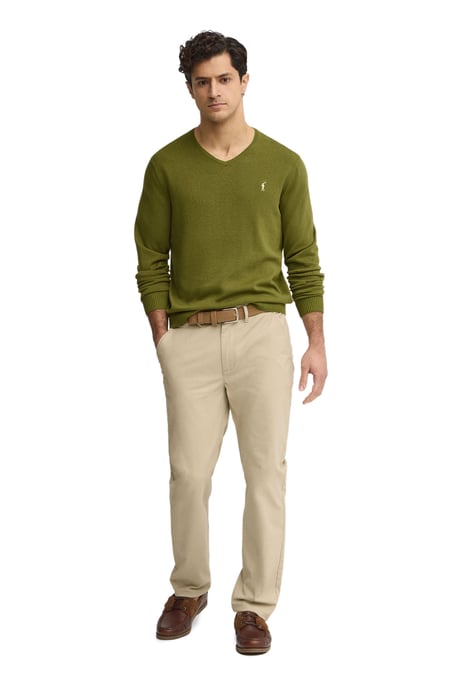 Pullover moosgrün mit V-Kragen und Rigby Go Stickerei - Image 4