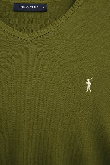 Pullover moosgrün mit V-Kragen und Rigby Go Stickerei - Image 5