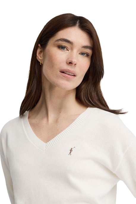 Pullover ecru mit V-Kragen und Rigby Go Logo - Image 2