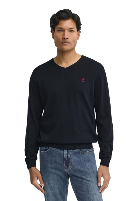 Pullover marineblau mit V-Kragen und Rigby Go Stickerei - Image 1