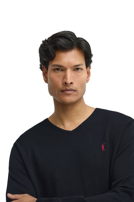 Pullover marineblau mit V-Kragen und Rigby Go Stickerei - Image 2