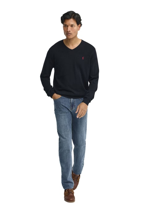 Pullover marineblau mit V-Kragen und Rigby Go Stickerei - Image 4