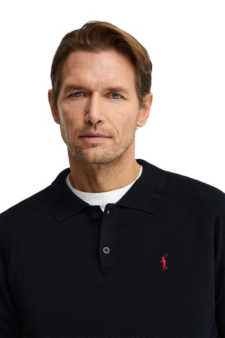 Pullover marineblau mit geknöpftem Polokragen und Rigby Go Logo - Image 2