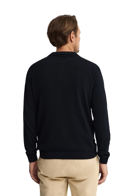 Pullover marineblau mit geknöpftem Polokragen und Rigby Go Logo - Image 3