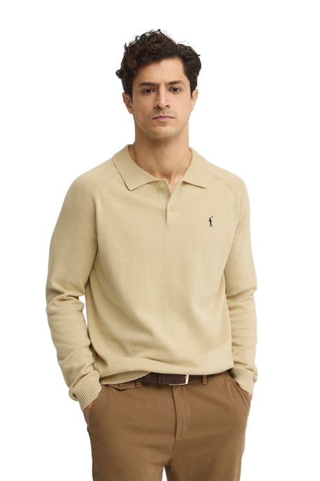 Pullover beige mit geknöpftem Polokragen und Rigby Go Logo - Image 1