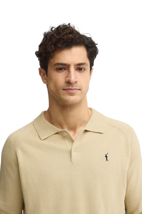 Pullover beige mit geknöpftem Polokragen und Rigby Go Logo - Image 2