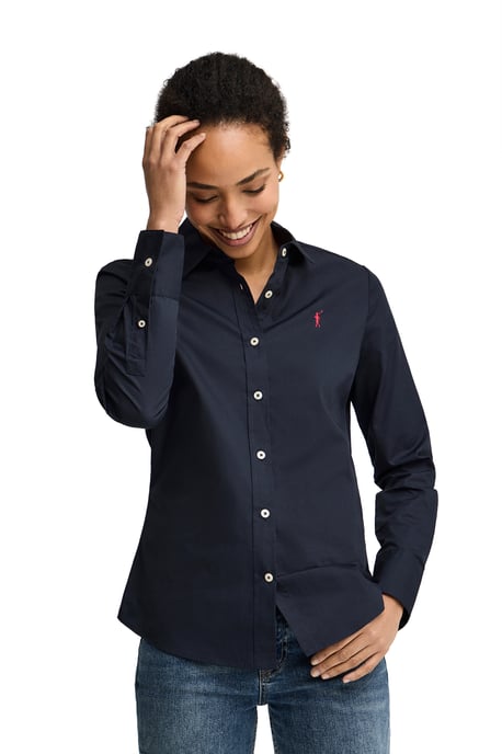 Hemd aus Popeline marineblau im Slim Fit mit Rigby Go Stickerei - Image 1