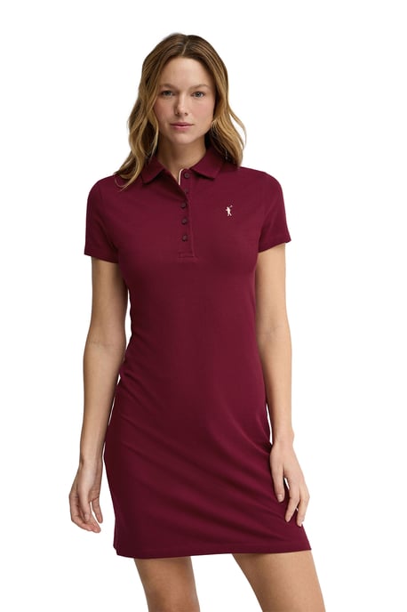 Kurzes Kleid granatrot mit kurzen Ärmeln, Polokragen und Rigby Go Logo - Image 1