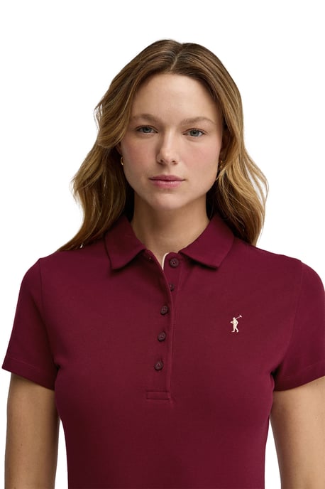 Kurzes Kleid granatrot mit kurzen Ärmeln, Polokragen und Rigby Go Logo - Image 2