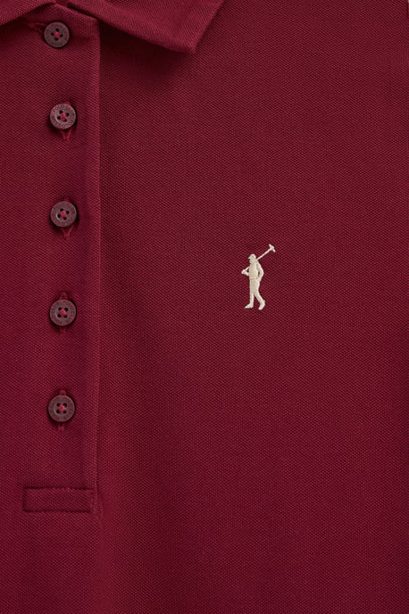 Kurzes Kleid granatrot mit kurzen Ärmeln, Polokragen und Rigby Go Logo - Image 5