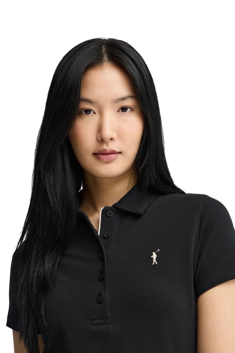 Kurzes Kleid schwarz mit kurzen Ärmeln, Polokragen und Rigby Go Logo - Image 2