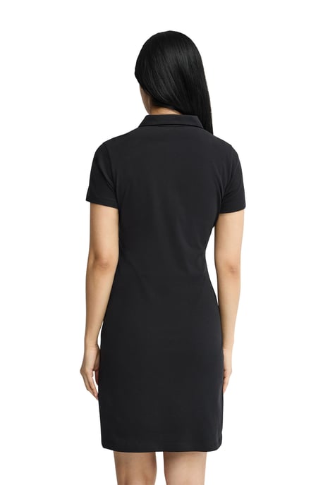 Kurzes Kleid schwarz mit kurzen Ärmeln, Polokragen und Rigby Go Logo - Image 3