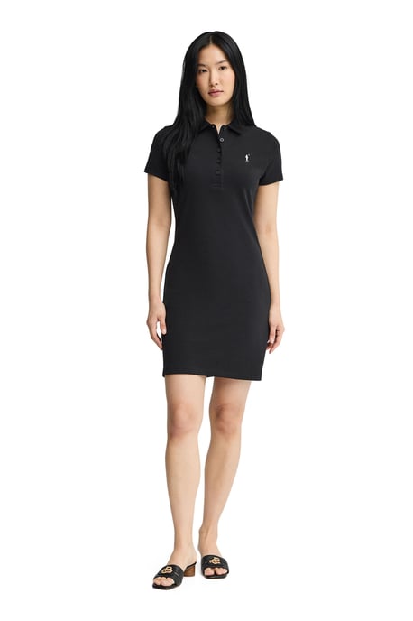 Kurzes Kleid schwarz mit kurzen Ärmeln, Polokragen und Rigby Go Logo - Image 4