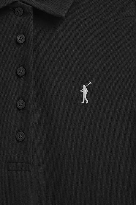 Kurzes Kleid schwarz mit kurzen Ärmeln, Polokragen und Rigby Go Logo - Image 5