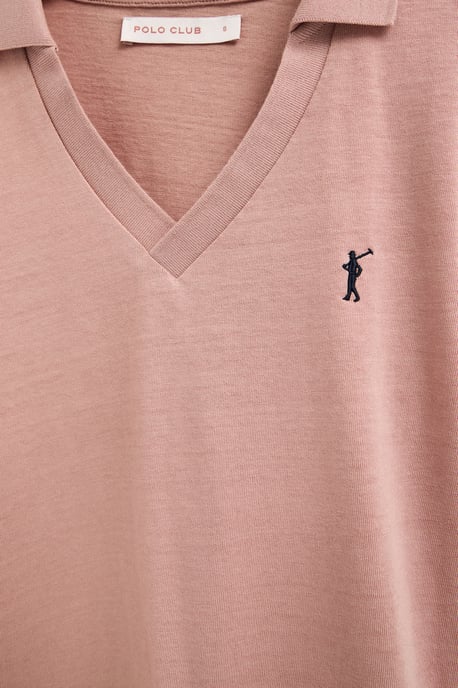 Cotolino-Poloshirt blassrosa mit knopflosem Kragen und Rigby Go Stickerei - Image 5