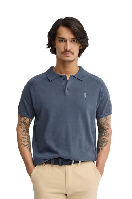 Kurzärmliger Pullover denimblau mit Polokragen und Rigby Go Logo - Image 1