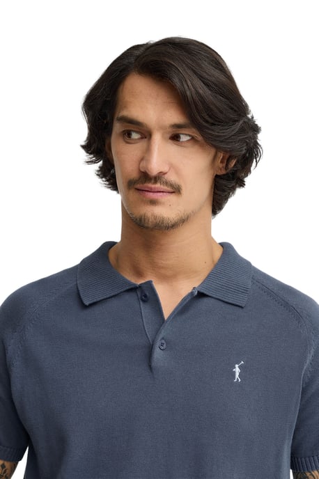 Kurzärmliger Pullover denimblau mit Polokragen und Rigby Go Logo - Image 2