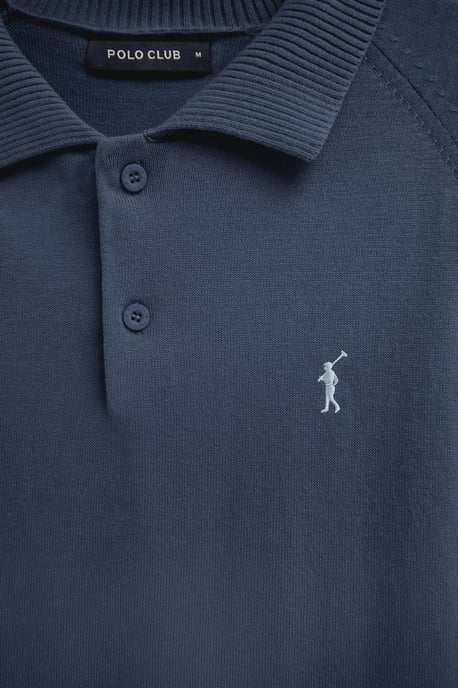 Kurzärmliger Pullover denimblau mit Polokragen und Rigby Go Logo - Image 5