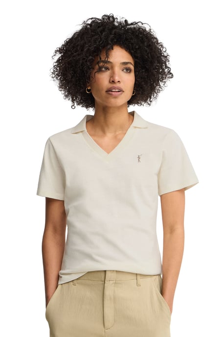 Cotolino-Poloshirt ecru mit knopflosem Kragen und Rigby Go Stickerei - Image 1