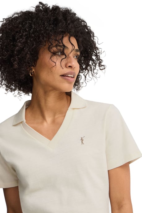 Cotolino-Poloshirt ecru mit knopflosem Kragen und Rigby Go Stickerei - Image 2
