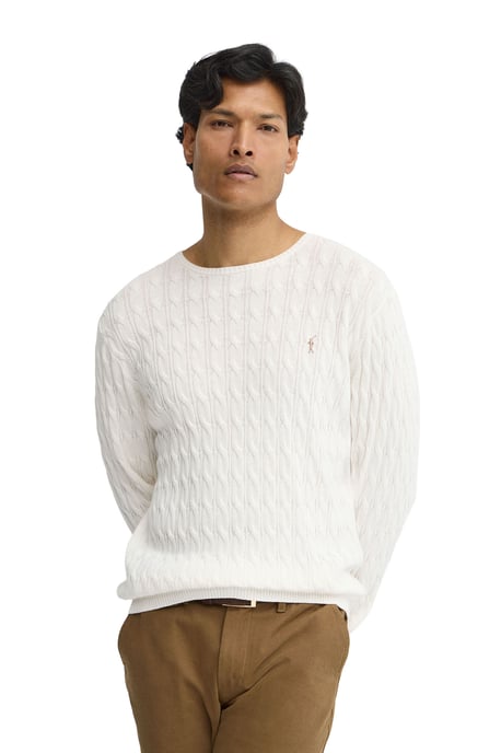 Strickpullover ecru mit Zopfmuster und Rigby Go Logo - Image 1