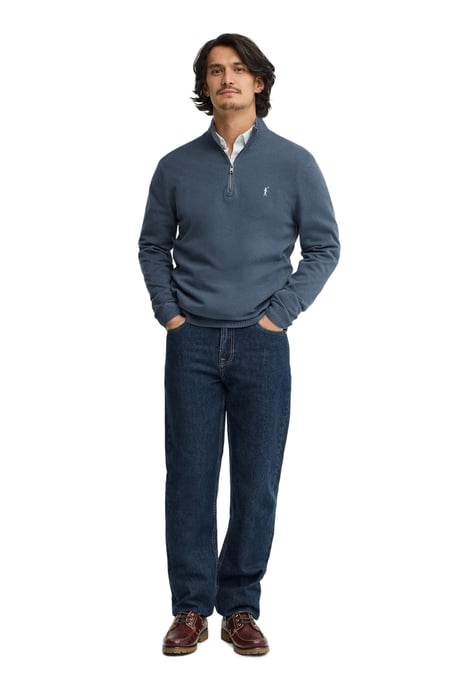 Pullover denimblau mit Zip-Kragen und Rigby Go Logo - Image 4