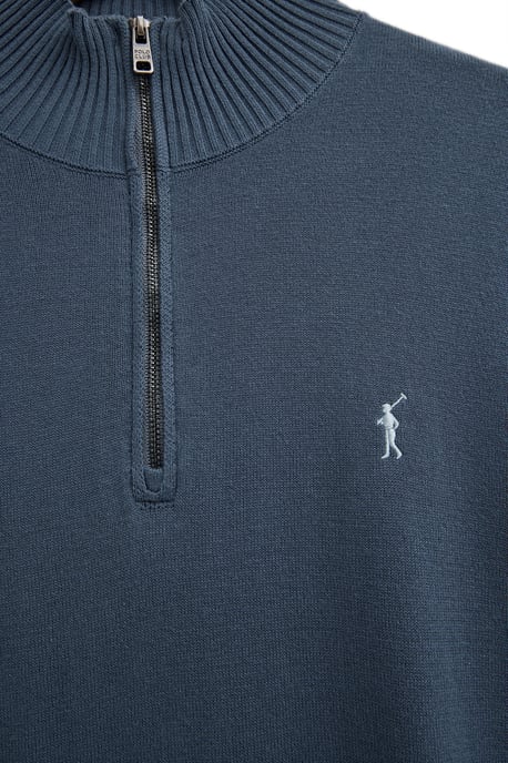 Pullover denimblau mit Zip-Kragen und Rigby Go Logo - Image 5