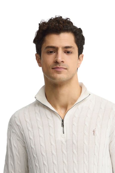 Zopfpullover ecru mit Zip-Kragen und Rigby Go Logo - Image 2