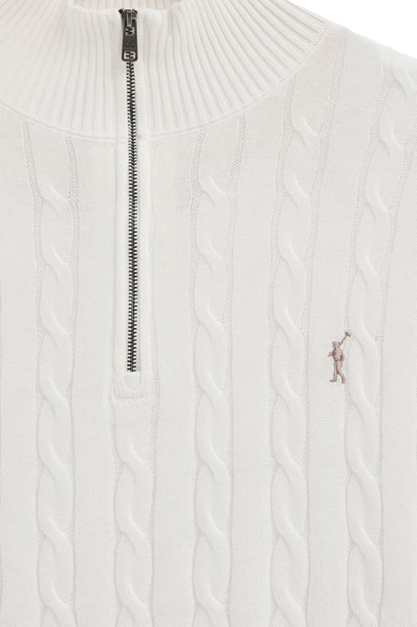 Zopfpullover ecru mit Zip-Kragen und Rigby Go Logo - Image 5