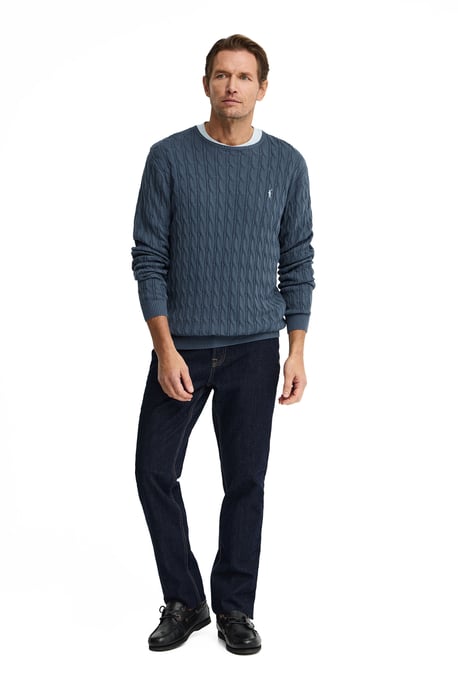 Strickpullover denimblau mit Zopfmuster und Rigby Go Logo - Image 4